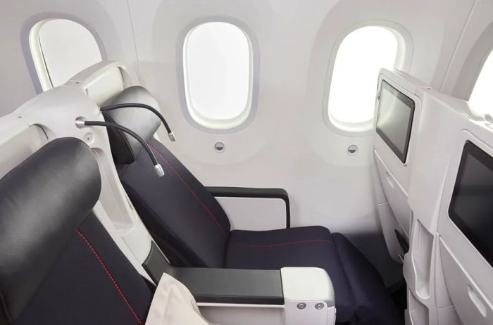 Two of Air France's sleek black premium seats