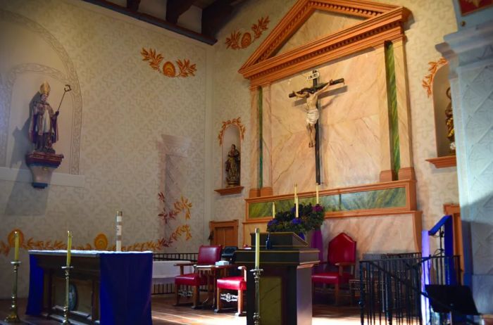 The pulpit of Mission San Luis Obispo de Tolosa, located in downtown San Luis Obispo.