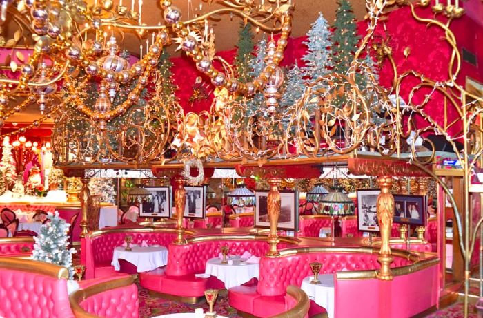 The vibrant pink dining area of the Madonna Inn in San Luis Obispo