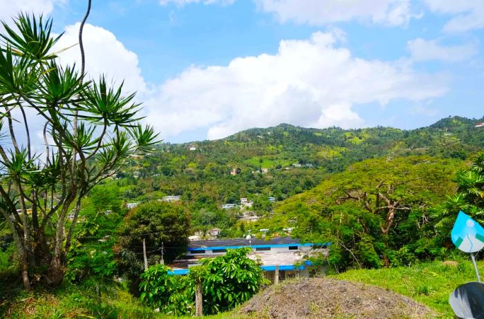 A distant view of the lush mountain town of Cayey