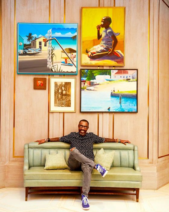 John Cox enjoys Bahamian artworks at the Baha Mar Resort.