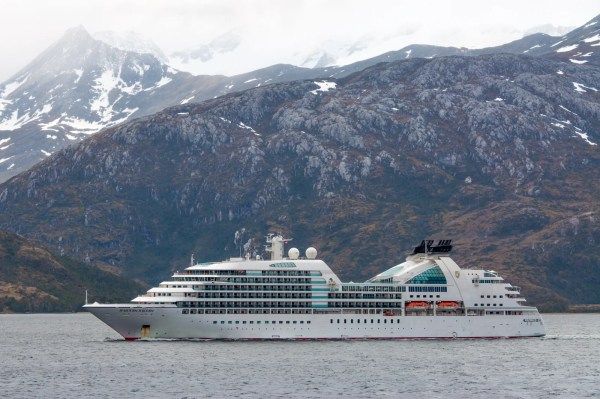 Luxury cruise ship Seabourn Sojourn navigates the Beagle Channel in Chile. (Photo via Getty Images)