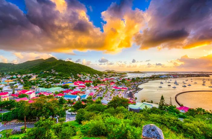 Marigot, Saint Martin, showcases an iconic Caribbean skyline