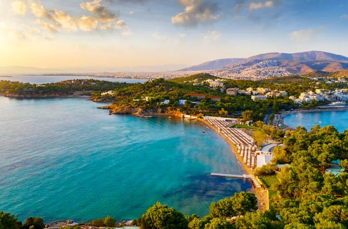 Astir Beach in Vouliagmeni, near Athens, Greece, at sunset