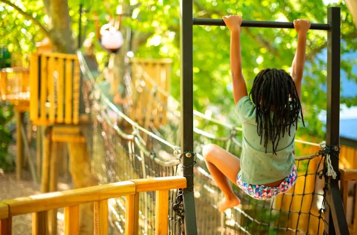 A child enjoying the playground equipment at Boschendal in South Africa's picturesque wine region.