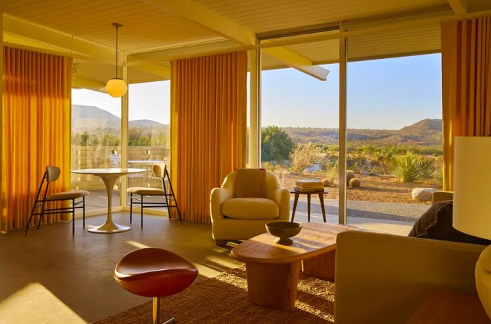 Interior view of the Bungalows by Homestead Modern overlooking the Mojave Desert