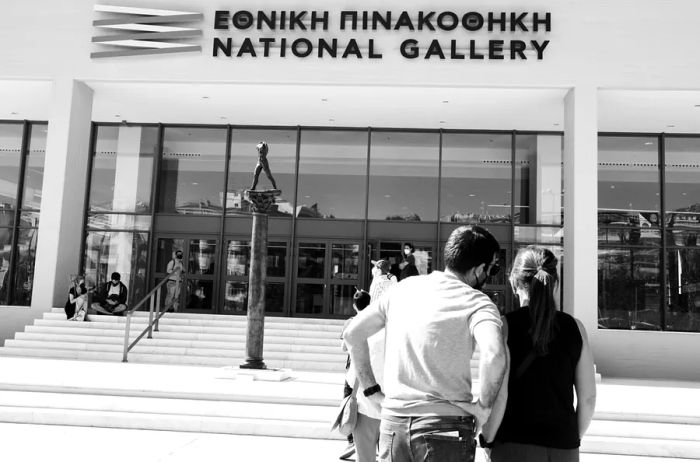 A few visitors outside the National Gallery in Athens