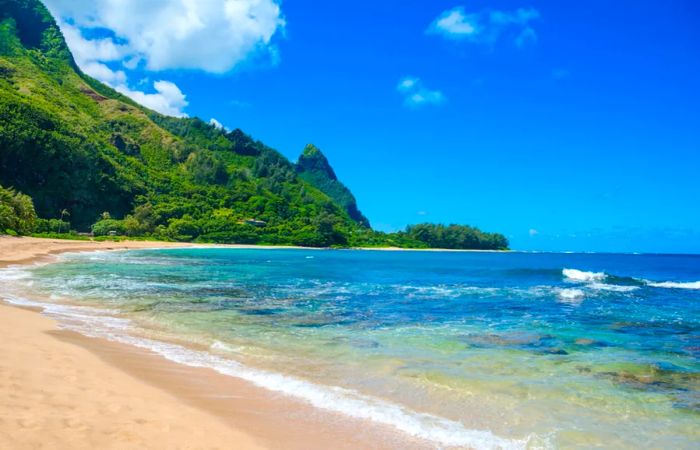 A stunning tropical beach located in Hāʻena, Kauai Island, Hawaii