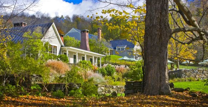 The grounds of Twin Farms are adorned with natural greenery.