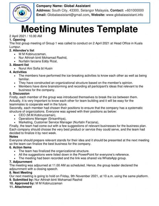 Biên bản chính thức (Formal minutes)