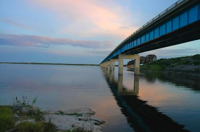 The Sunset Limited crosses over the Amistad Reservoir in western Texas.