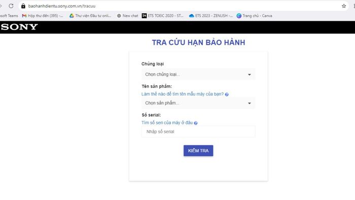 Hướng dẫn kiểm tra bảo hành Sony qua số serial - Bước 1