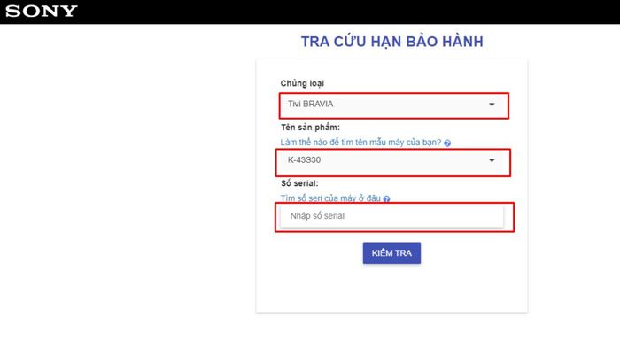 Hướng dẫn kiểm tra bảo hành Sony qua số serial - Bước 2