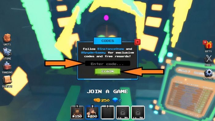 Hướng dẫn nhập mã Pixel Tower Defense - bước 4