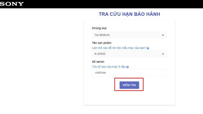 Hướng dẫn kiểm tra bảo hành Sony qua số serial - Bước 3
