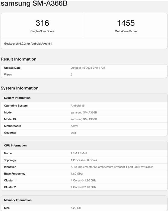 Galaxy A36 5G đã xuất hiện trên Geekbench