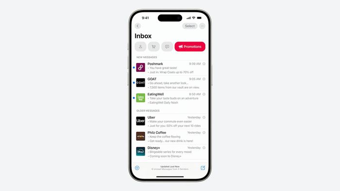iOS 18.1 beta 2 hỗ trợ phân loại trong ứng dụng Mail