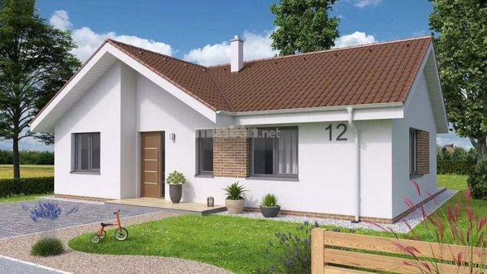 Mẫu nhà cấp 4 hình chữ L với 3 phòng ngủ đẹp mắt.