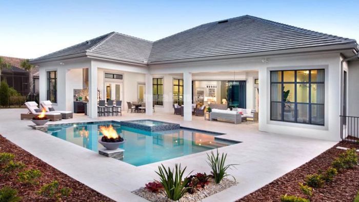 Nhà cấp 4 chữ L với 3 phòng ngủ và bể bơi cực kỳ sang trọng