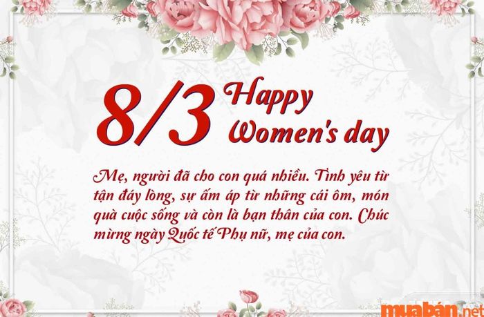 Hình ảnh 8/3 chúc mừng mẹ đơn giản nhưng đầy ý nghĩa