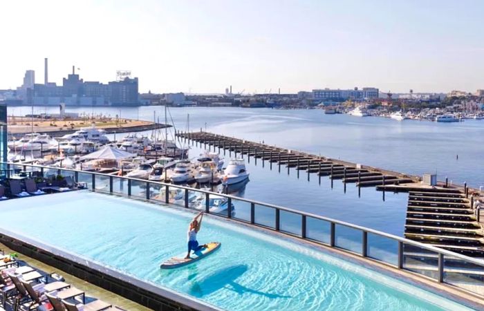 The rooftop infinity pool at Four Seasons Hotel Baltimore
