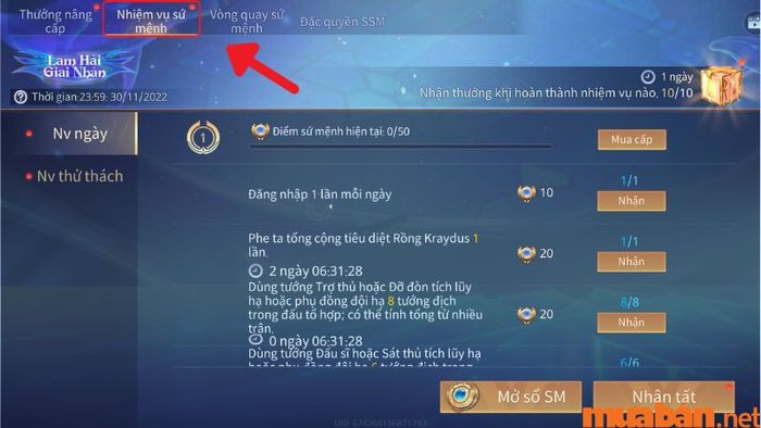 Chọn nhiệm vụ trong sổ sứ mệnh