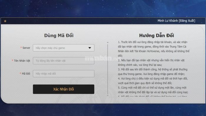 Lựa chọn máy chủ và nhân vật