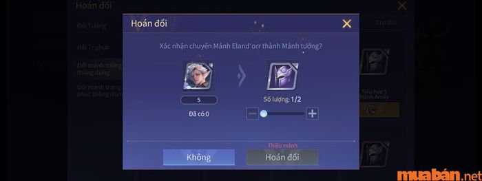 Nếu người chơi có thừa mảnh tướng thì có thể đổi ngược lại thành mảnh tướng