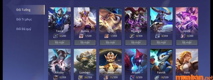 Danh sách các tướng có thể được đổi bằng mảnh tướng