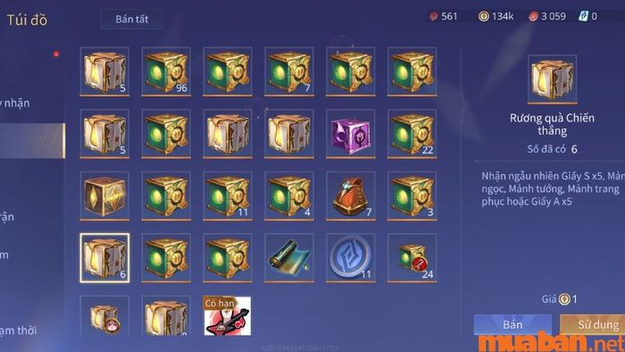 Rương trong túi đồ mang tên tương ứng với sự kiện mà người chơi đã tham gia