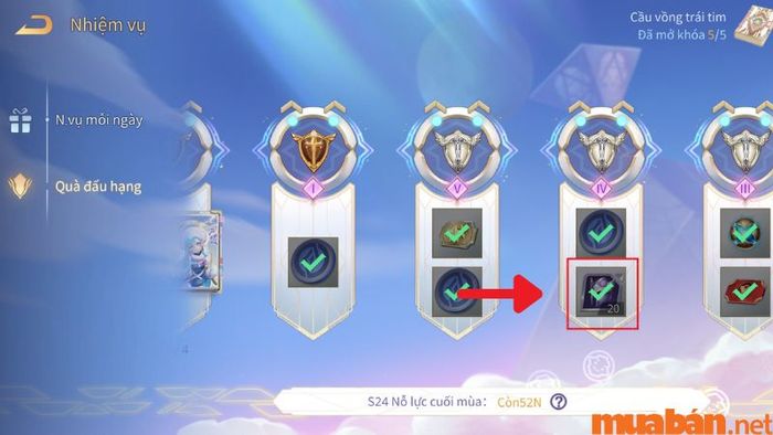 Khi đạt được thứ hạng nhất định, bạn sẽ nhận được phần thưởng