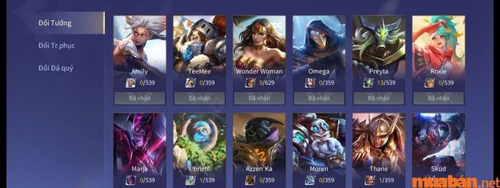 Danh sách các tướng có thể được đổi bằng mảnh tướng