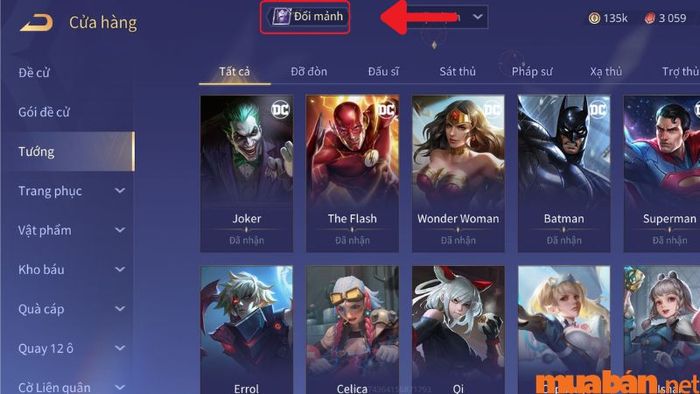 Lựa chọn mục “đổi mảnh”