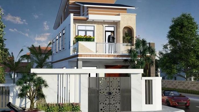 Nhà ống 2 tầng với mặt tiền mái lệch