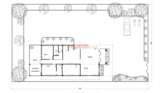 Bản vẽ thiết kế nhà cấp 4 mái bằng 3 phòng ngủ với sân
