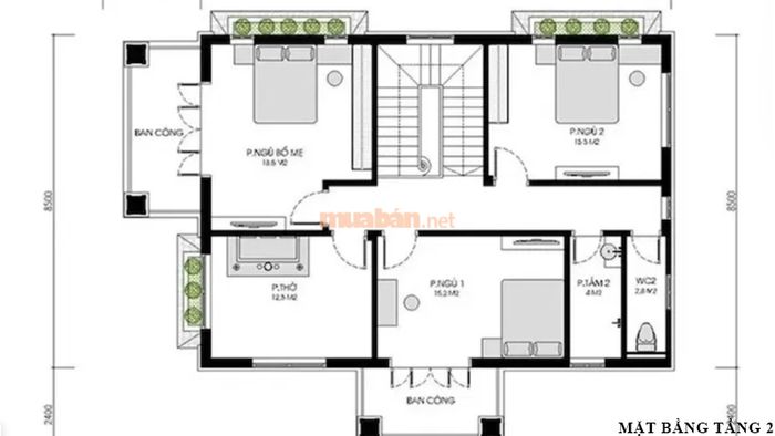 Bản vẽ thiết kế tầng 2 nhà 2 tầng 100m2
