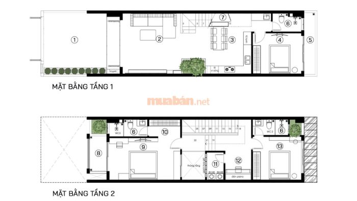 Mẫu thiết kế nhà 2 tầng mặt tiền 5m