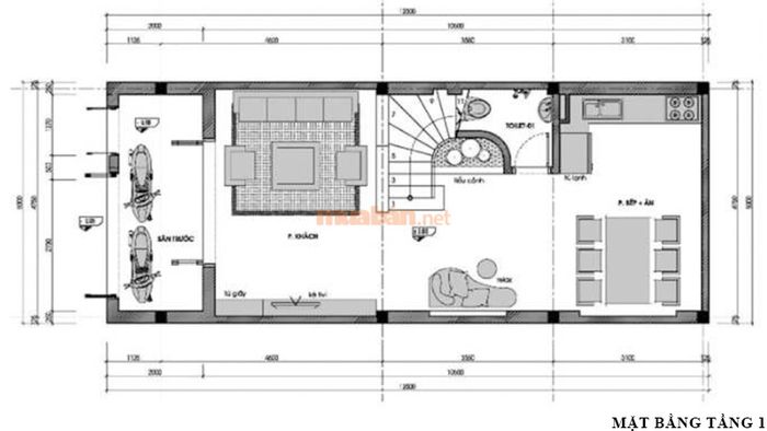 Bản vẽ thiết kế tầng 1 nhà 2 tầng 60m2