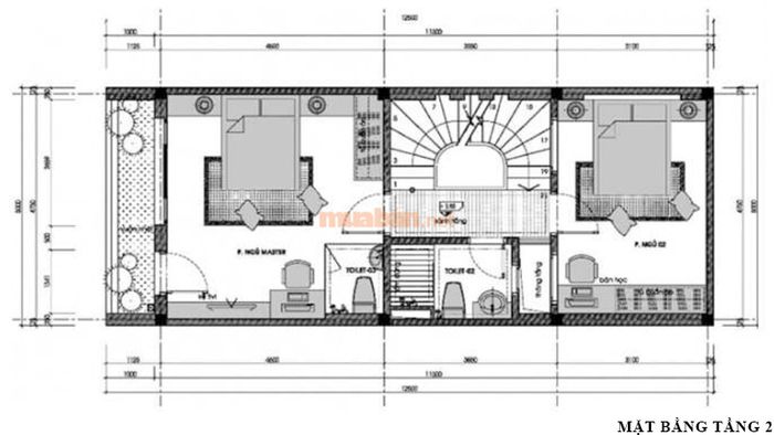Bản vẽ thiết kế tầng 2 nhà 2 tầng 60m2