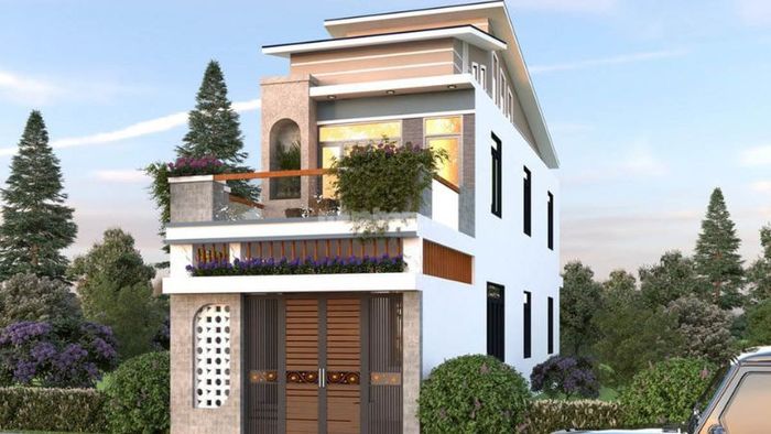Nhà ống 2 tầng mặt tiền với mái lệch