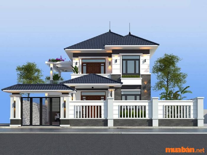 sơn mặt tiền nhà màu xanh ghi