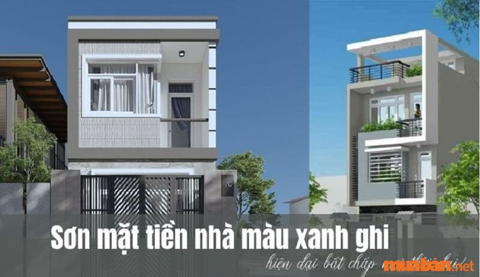 sơn mặt tiền nhà màu xanh ghi