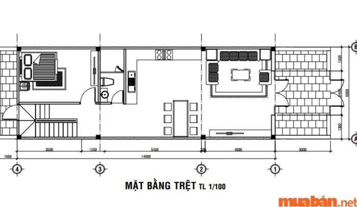 Thiết kế nhà kết hợp giữa ở và buôn bán với chiều dài 5m