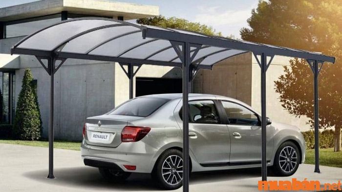 Thiết kế nhà để xe ô tô với mái pergola bằng kính trong suốt