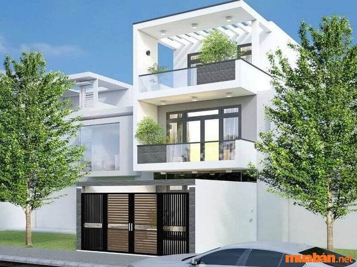 sơn mặt tiền nhà màu xanh ghi