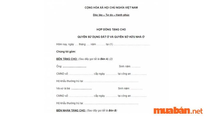 mẫu đơn chuyển nhượng đất cho con