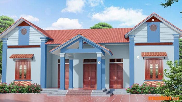 sơn mặt tiền nhà màu xanh ghi
