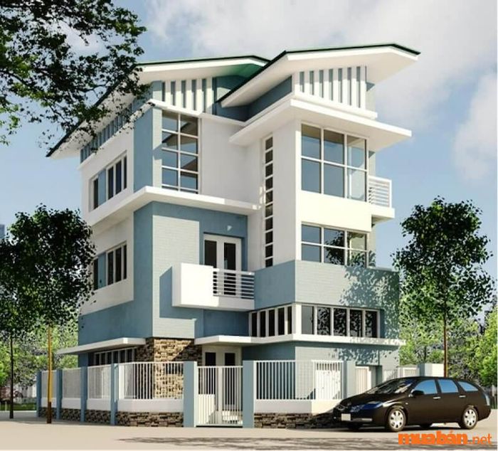 sơn mặt tiền nhà màu xanh ghi