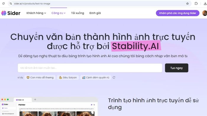 Sider AI cho phép người dùng tạo hình ảnh thông qua cuộc hội thoại