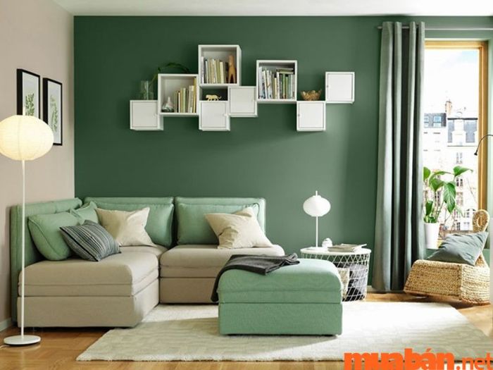 nội thất phối giữa xanh lá và trắng